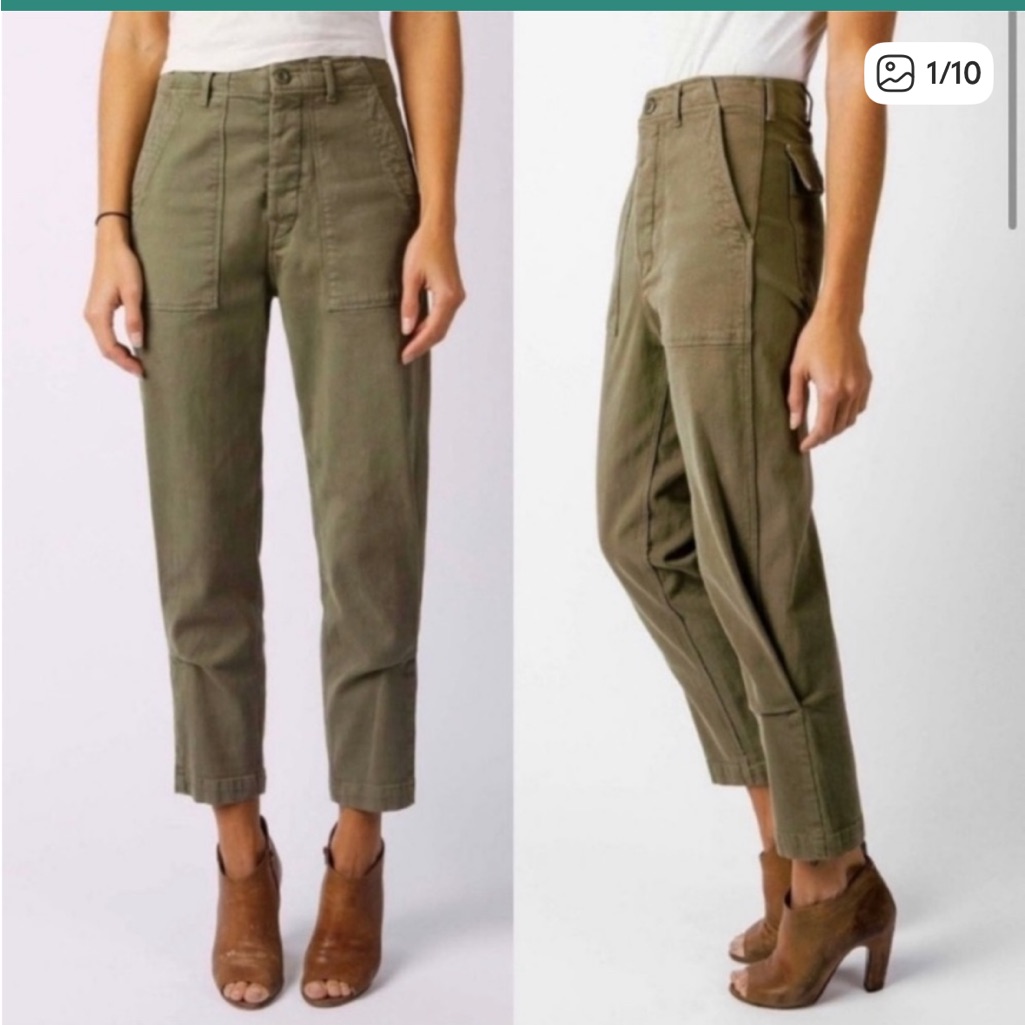 Imogene + Willie Palmore Utility Cargo Cropped Pants Olive Khaki Green Size Xs